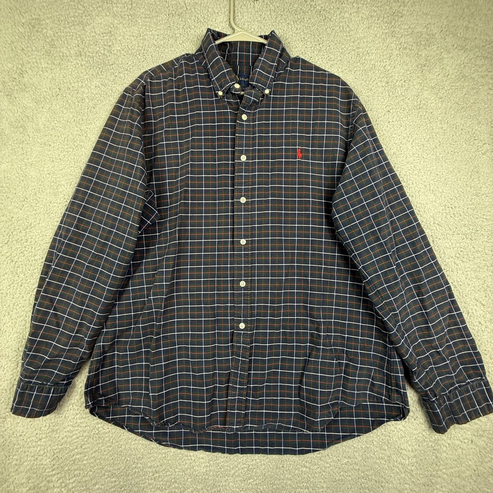 Ralph Lauren Custom Fit Plaid Button Down Shirt Men XL Red Pony Logo